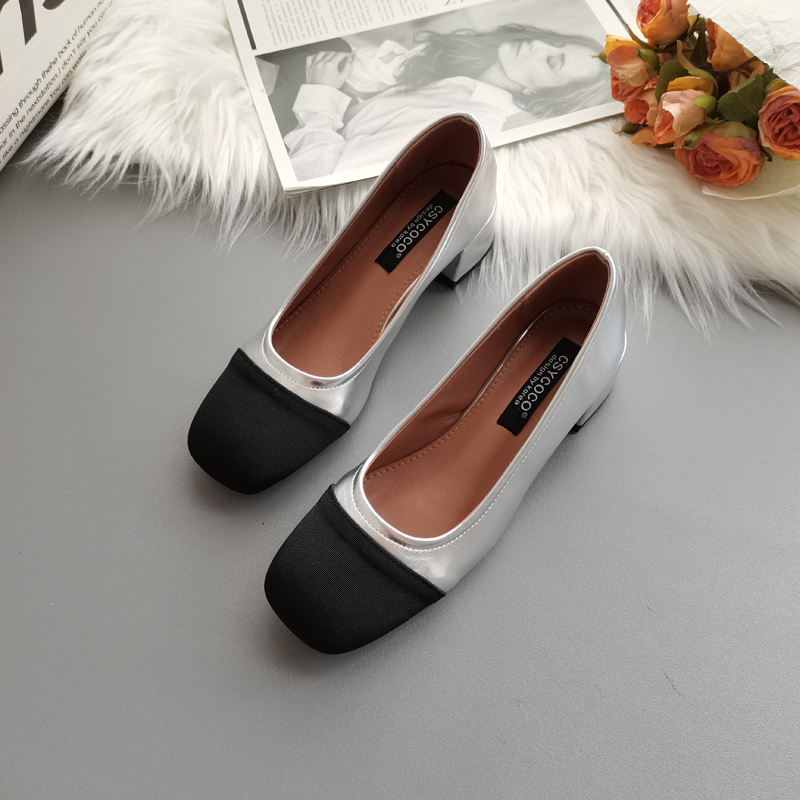 CSYCOCO Women's Two-Tone Square Toe Chunky Heel Slip-On Shoes - Image 2