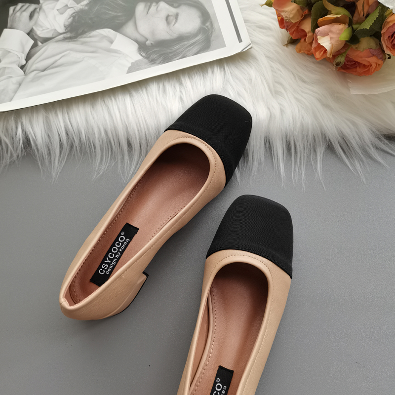 CSYCOCO Women's Two-Tone Square Toe Chunky Heel Slip-On Shoes - Image 3