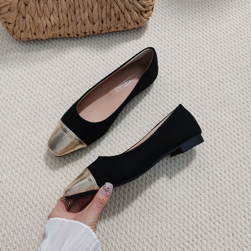 CSYCOCO Women's Two-Tone Flat Shoes - Low Heel Square Toe Slip-Ons - Image 2