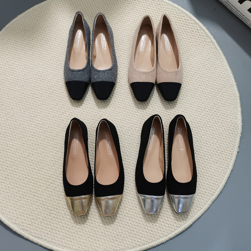 CSYCOCO Women's Two-Tone Flat Shoes - Low Heel Square Toe Slip-Ons