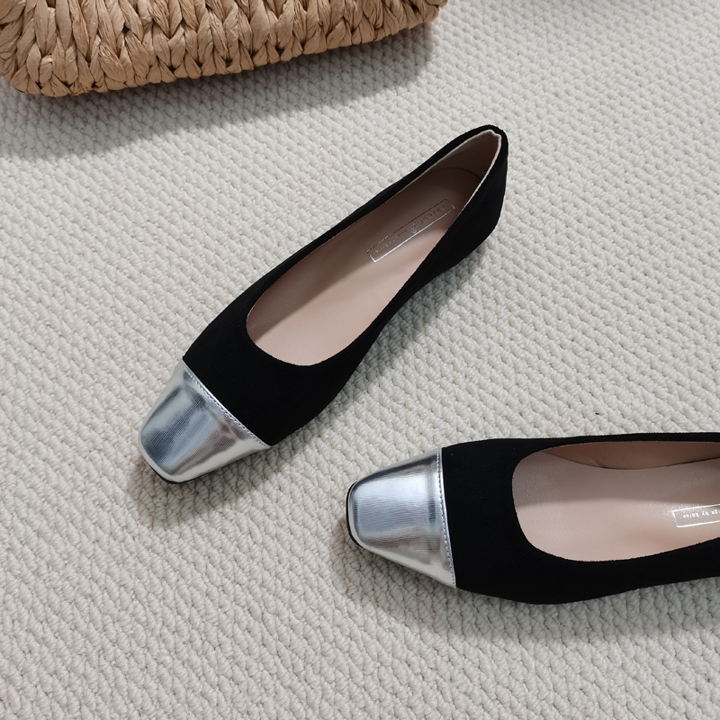 CSYCOCO Women's Two-Tone Flat Shoes - Low Heel Square Toe Slip-Ons - Image 3