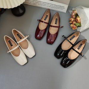 CSYCOCO Korean Style French Minimalist Flat Mary Jane One-Strap Shoes for Women