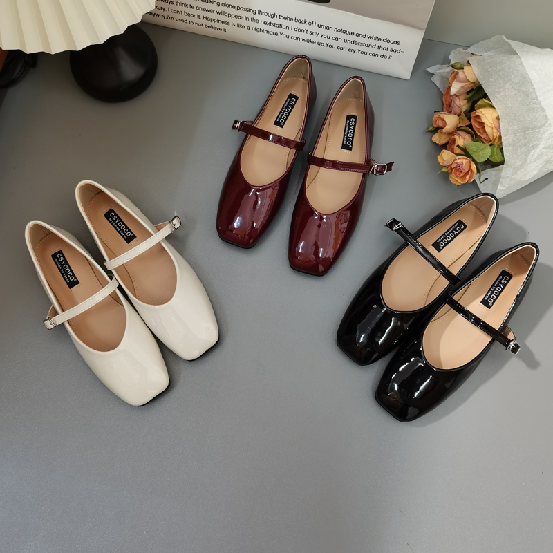 CSYCOCO Korean Style French Minimalist Flat Mary Jane One-Strap Shoes for Women