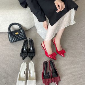 2025 New Bow Pointed Toe High Heel Ankle Strap Women's Sandals