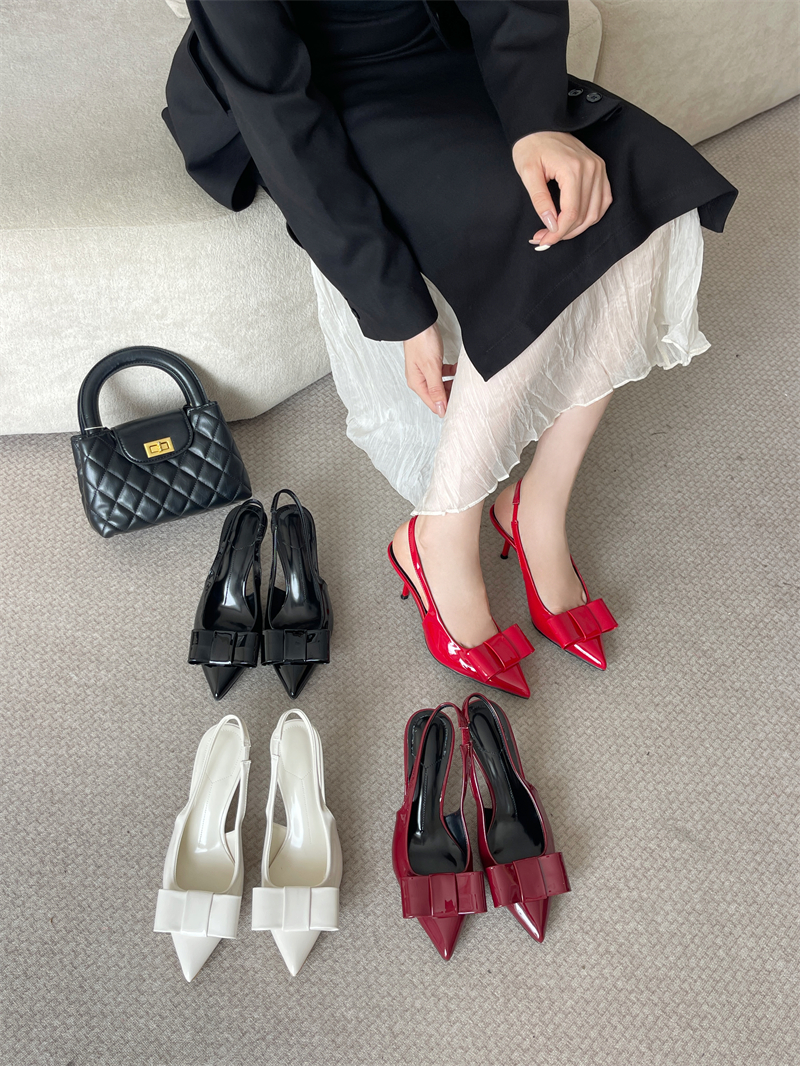 2025 New Bow Pointed Toe High Heel Ankle Strap Women's Sandals