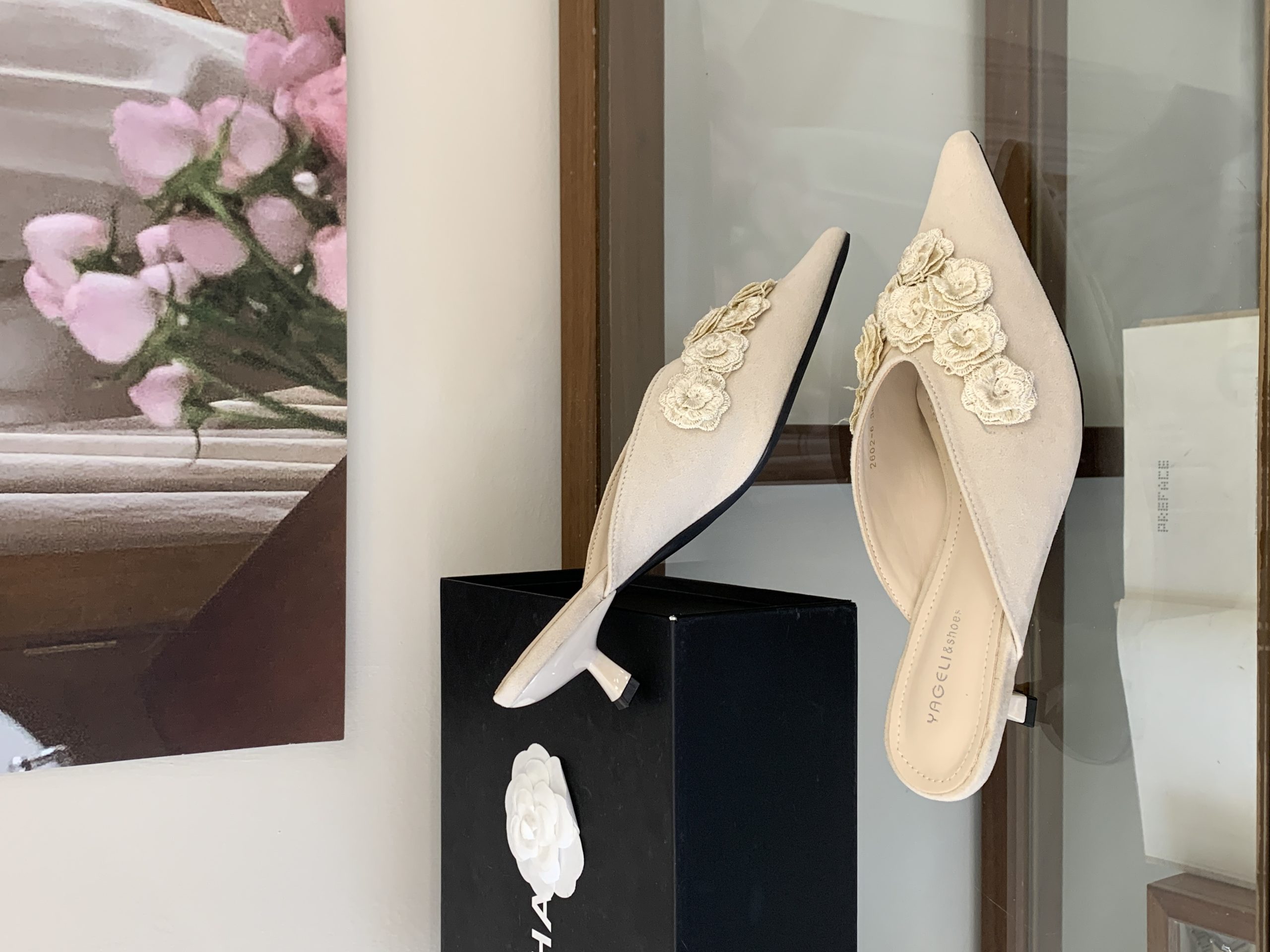 Fairy Style Flower Pointed Toe High Heel Slippers for Women 2026 New Silk Thin Heel Closed Toe Celebrity Half Slippers - Image 3