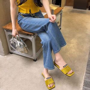 Flat Beach Sandals Fairy Style 2026 Spring Summer New Square Toe One-Strap Slippers