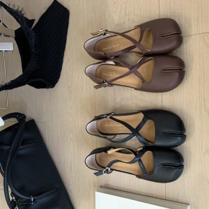 2026 New Chunky Heel 3cm Split Toe Cross Strap Women's Shoes Stock 35-40
